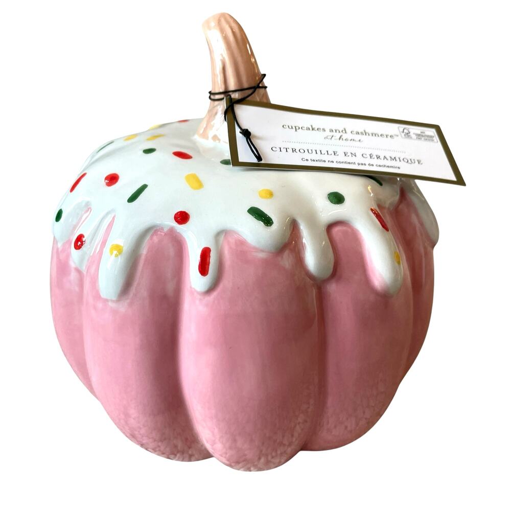 New Frosted Sprinkle PINK Cupcake Ceramic Halloween Pumpkin TikTok 7 Inches